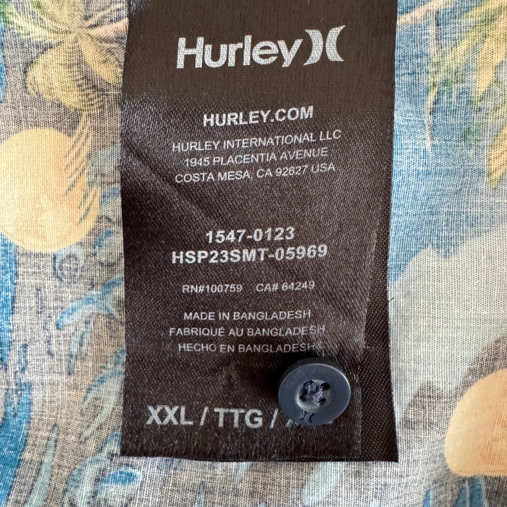 Hurley 2XL Blue Tropical Palm Tree Island Button Up Men's Hawaiian Shirt - Picture 8 of 9